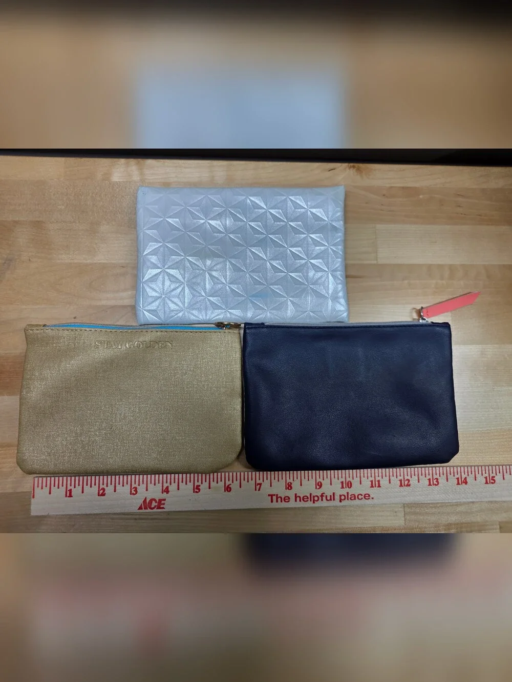 Lot of 3 Ipsy Makeup Bags / Pouches - White Quilted, Gold Metallic, Multi-Color